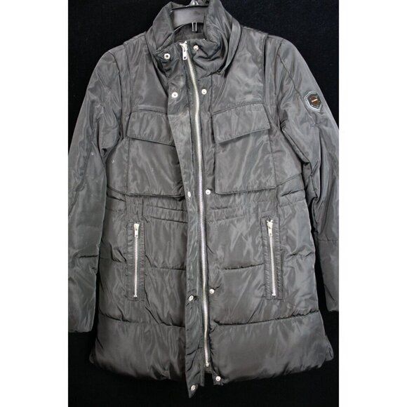 Women's Classic Puffer Jacket With Zipper Pockets Mid-Length Black - Picture 3 of 7